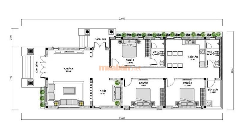 Bản vẽ nhà cấp 4 3 phòng ngủ 200 triệu