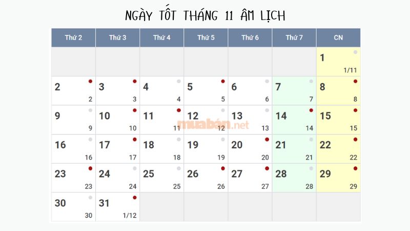 Xem lịch âm tháng 11 năm 2024