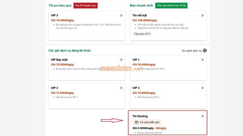 Chọn gói đăng tin miễn phí của Muaban.net 