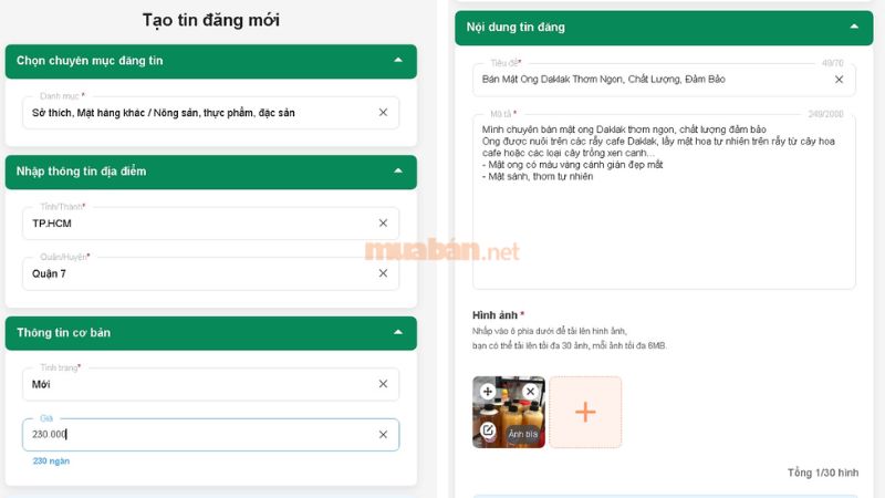 Điền lần lượt các thông tin theo thứ tự được sắp xếp sẵn như trong hình ảnh ví dụ