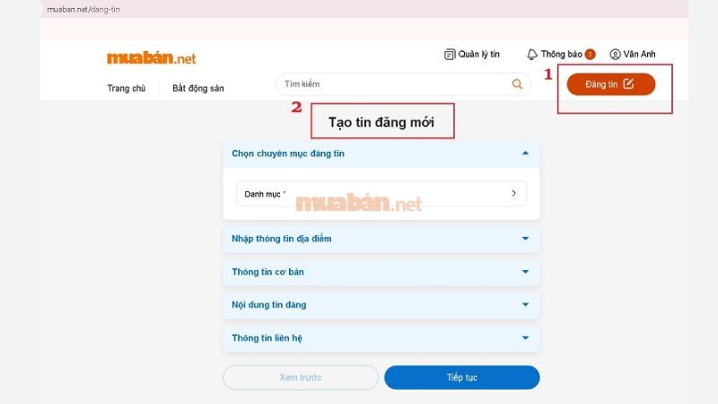 Sau khi đăng nhập tài khoản, nhấn đăng tin để tạo tin đăng mới 