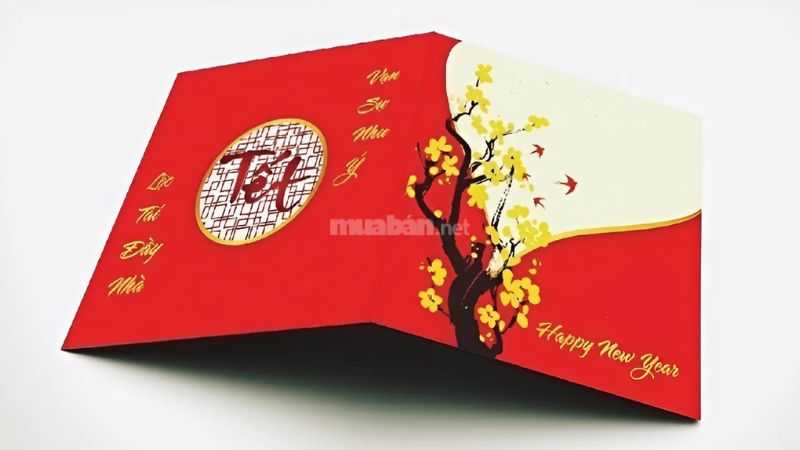 Thiệp handmade trang trí lên cây mai ngày Tết