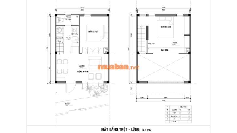 Bản vẽ nhà 1 trệt 1 lửng thông dụng cho gia đình nhỏ