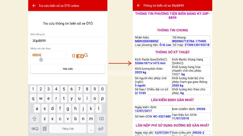 Tra cứu thông tin xe máy thông qua ứng dụng