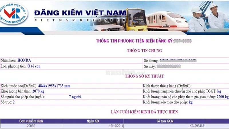 Tra cứu thông tin xe trên Cục Đăng Kiểm