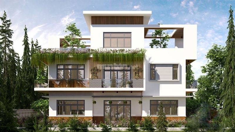 Mẫu nhà 3 tầng 100m2 có không gian xanh