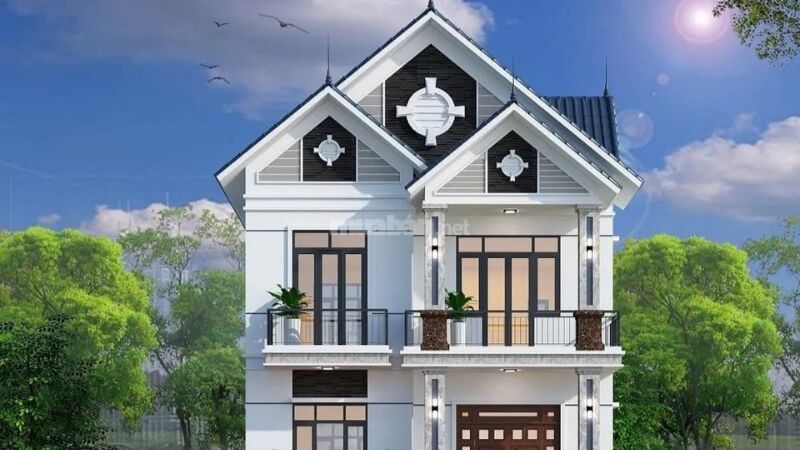 Mẫu nhà 2 tầng mái thái 100m2 đẹp