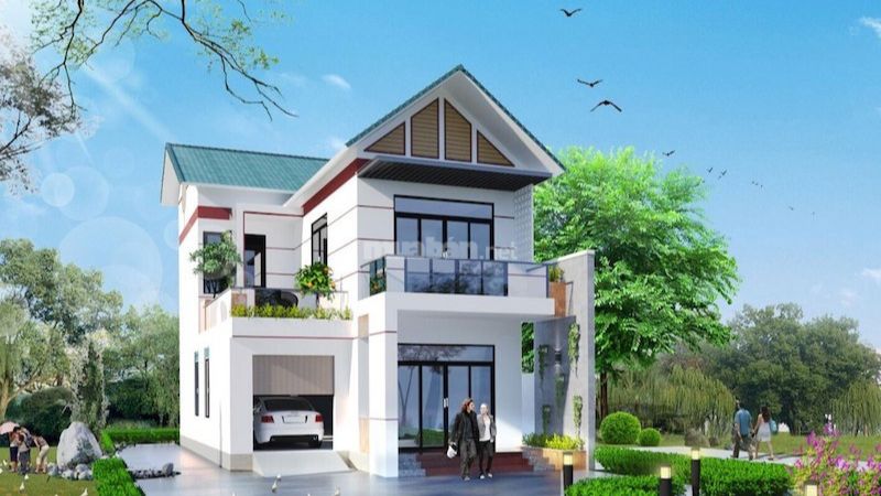 Mẫu nhà 2 tầng mái thái 100m2 đơn giản