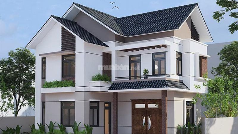 Mẫu nhà 2 tầng mái thái 100m2 chữ L