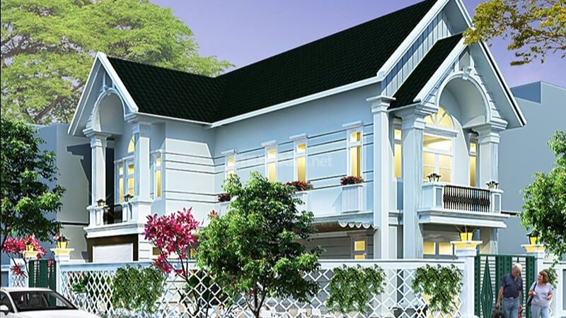 Mẫu nhà 2 tầng mái thái 100m2 chữ L