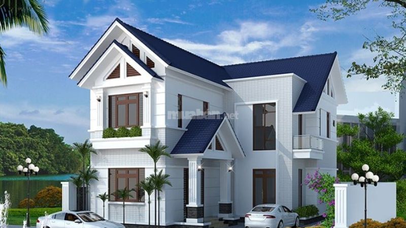 Mẫu nhà 2 tầng mái thái 100m2 chữ L 