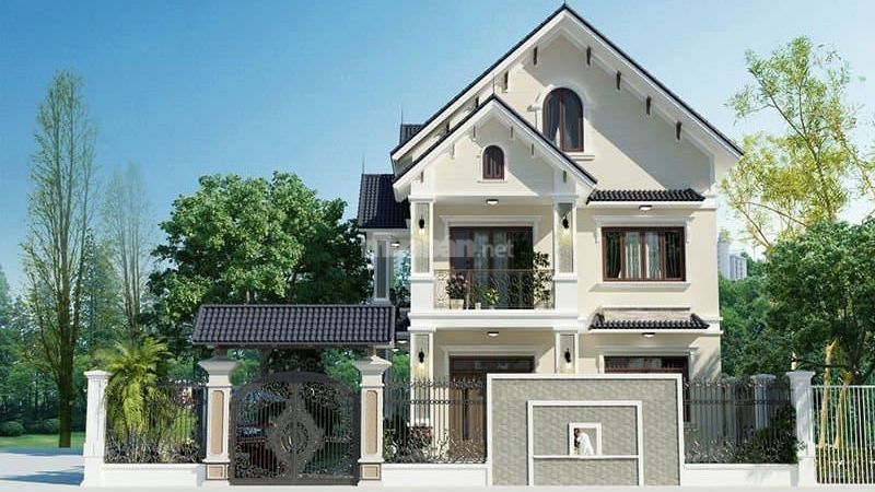 Mẫu nhà vuông 2 tầng mái thái 100m2