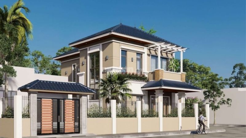 Mẫu nhà 2 tầng mái thái 100m2 1 tum