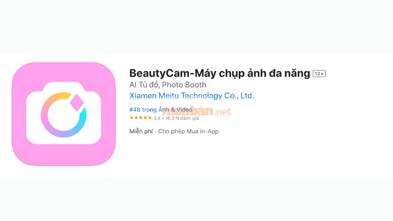 Giao diện ứng dụng Beauty Cam