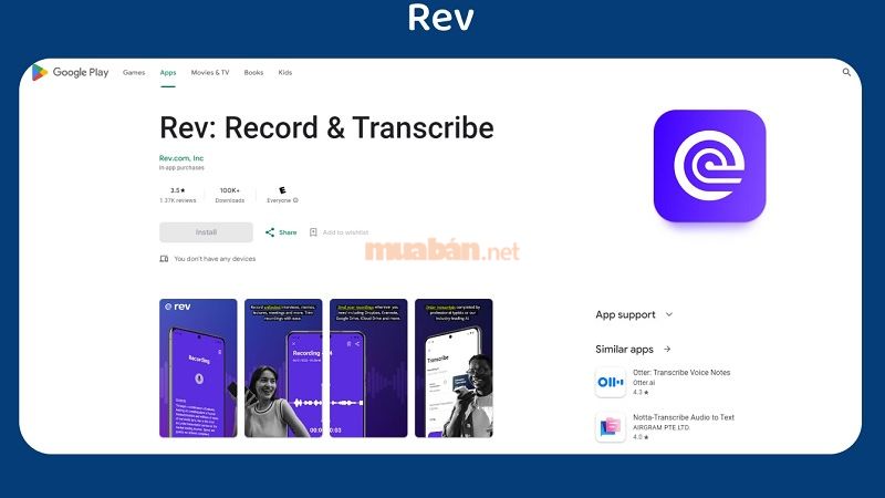 Ứng dụng Rev: Record & Transcribe 