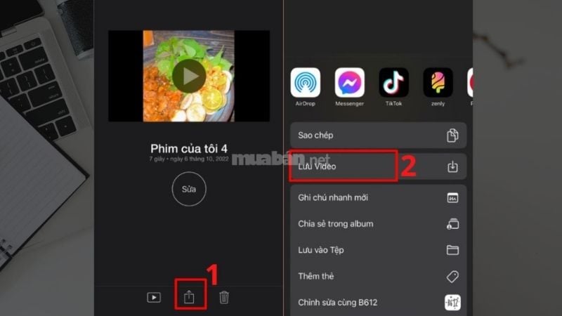 Nhấn vào biểu tượng chia sẻ, chọn "Lưu video" để hoàn tất