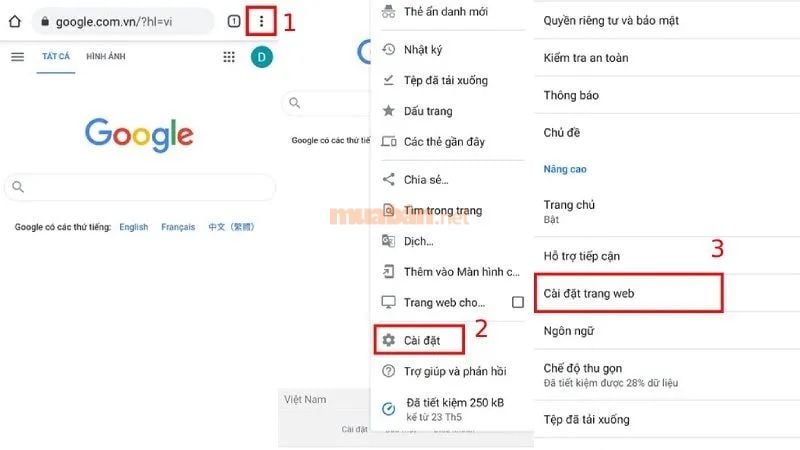 Vào cài đặt trang web trên điện thoại để chặn quảng cáo trên Google Chrome