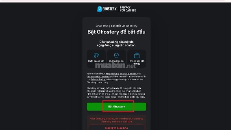 Bật Ghostery để hoàn tất quá trình cài đặt chặn quảng cáo trên Google Chrome