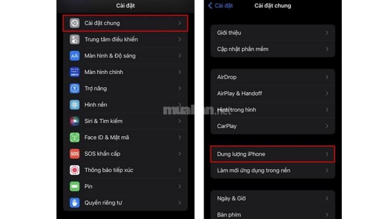 Vào dung lượng iPhone để xóa bộ nhớ đệm của ứng dụng