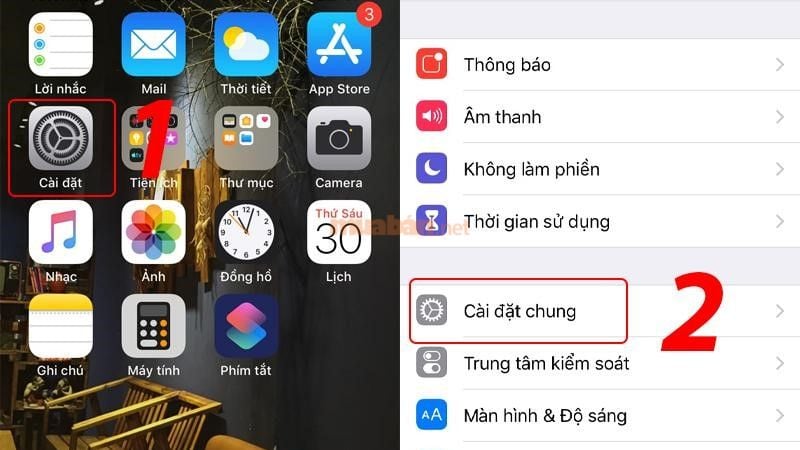 Vào mục cài đặt chung