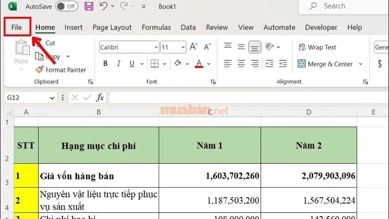 Mở Excel rồi chọn tab "File"