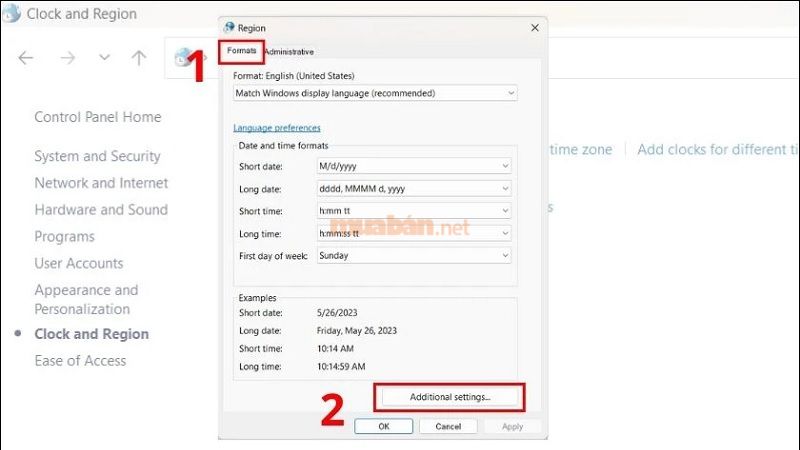 Trong tab Formats, chọn Additional settings