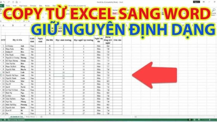 Cách copy từ Excel sang Word đơn giản