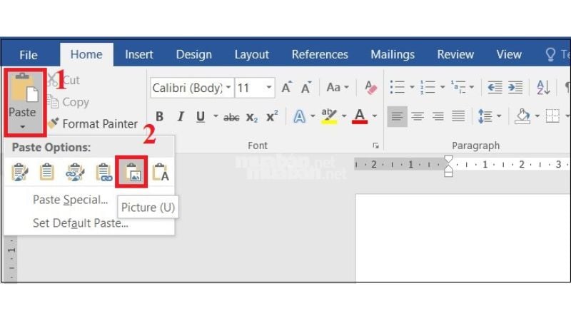 Mở tài liệu Word > Chọn mục Paste > Chọn Picture