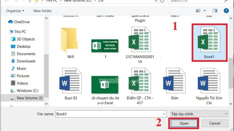 Chọn tệp Excel cần chuyển đổi > Nhấn Open