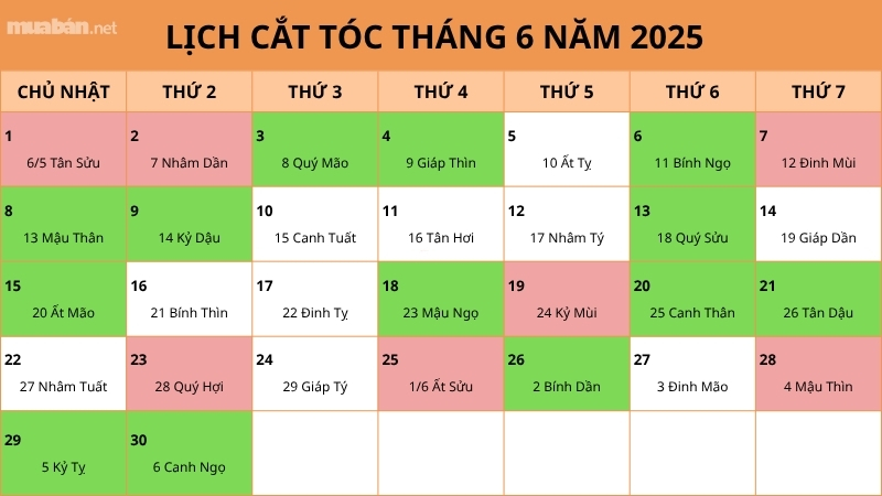 Ngày tốt cắt tóc tháng 6 2025 thu hút tài lộc, may mắn Ngày tốt cắt tóc tháng 6 năm 2025