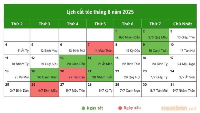 Xem lịch cắt tóc tháng 8 2025: Chọn ngày đẹp thu hút vận may