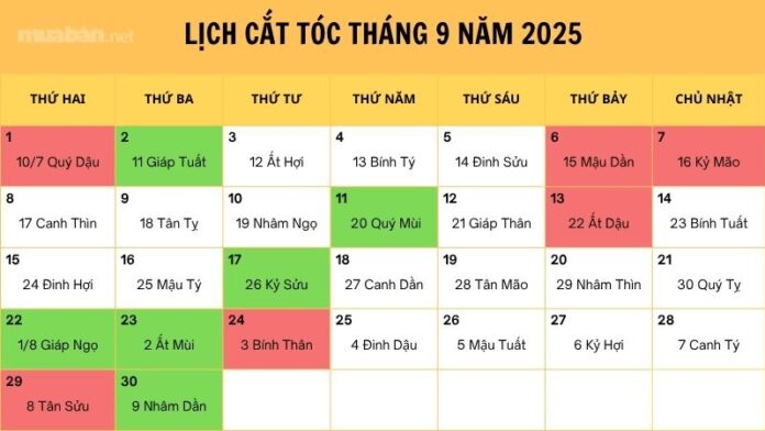 lịch cắt tóc tháng 9 2025
