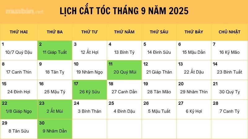 Xem lịch cắt tóc tháng 9 năm 2025 mang lại may mắn, hanh thông lịch cắt tóc tháng 9 2025