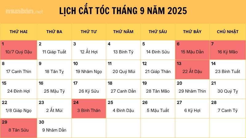 Xem lịch cắt tóc tháng 9 năm 2025 mang lại may mắn, hanh thông Ngày xấu không nên cắt tóc tháng 9 2025