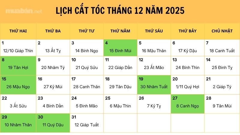 Xem lịch cắt tóc tháng 12 năm 2025 mang lại nhiều may mắn Lịch cắt tóc tháng 12 năm 2025