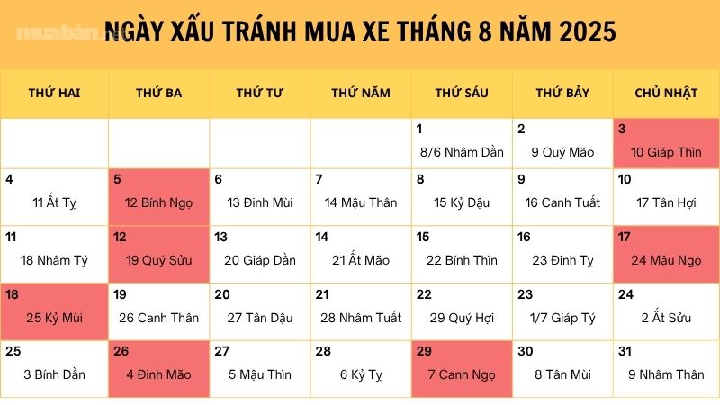 Ngày tốt mua xe tháng 8/2025: Sắm ngày đẹp, lộc kéo đến Những ngày xấu cần tránh mua xe tháng 8/2025
