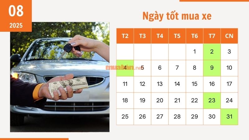 Ngày tốt mua xe tháng 8 năm 2025