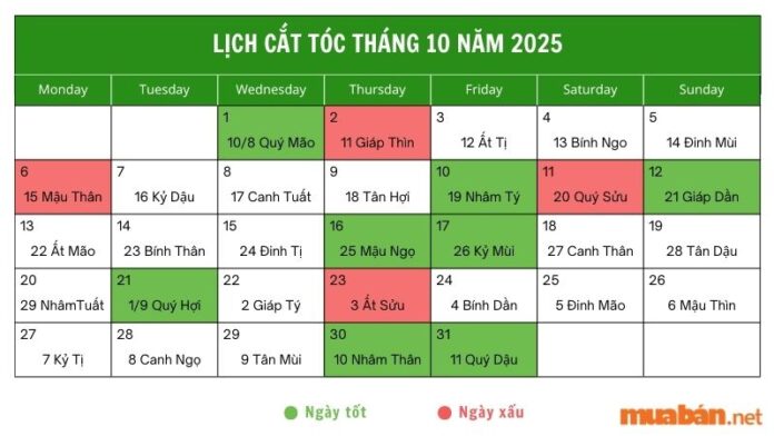 Lịch cắt tóc tháng 10 năm 2025 chọn ngày đẹp gặp may mắn