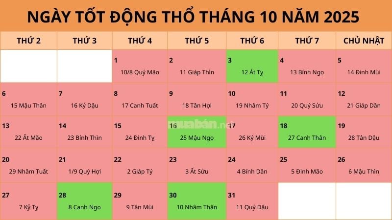 Ngày tốt động thổ tháng 10 năm 2025 khởi đầu suôn sẻ, may mắn Ngày tốt động thổ tháng 10 năm 2025 khởi đầu suôn sẻ, may mắn