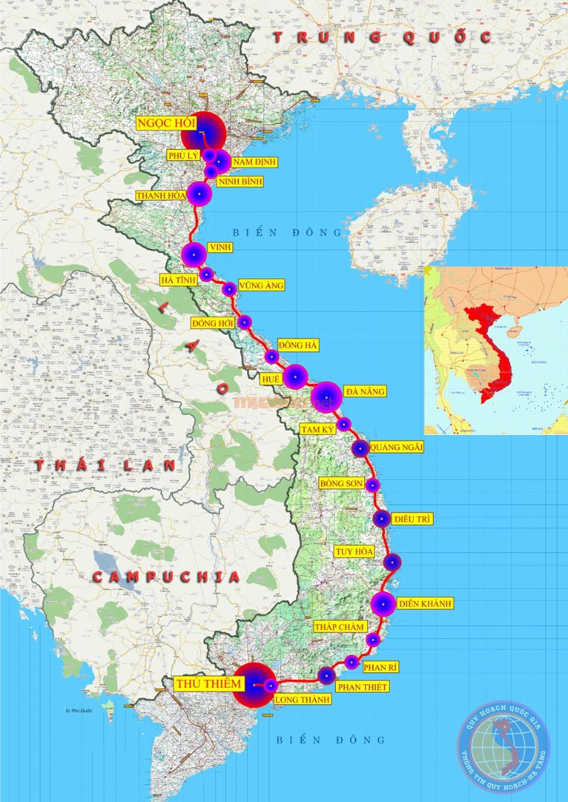 Hình ảnh bản đồ quy hoạch đường sắt cao tốc Bắc Nam. 