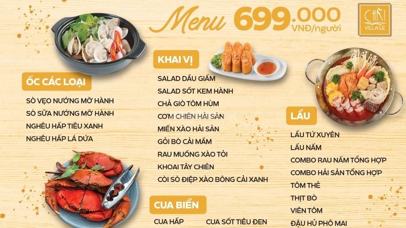 Menu món ăn tại Chài Village