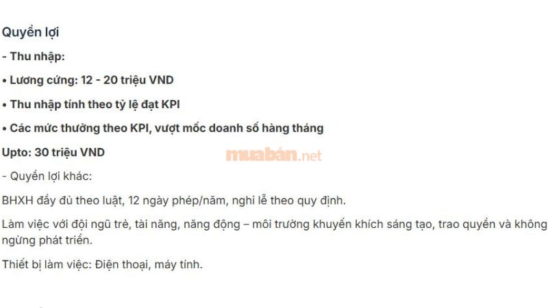 Nêu rõ phúc lợi và môi trường làm việc