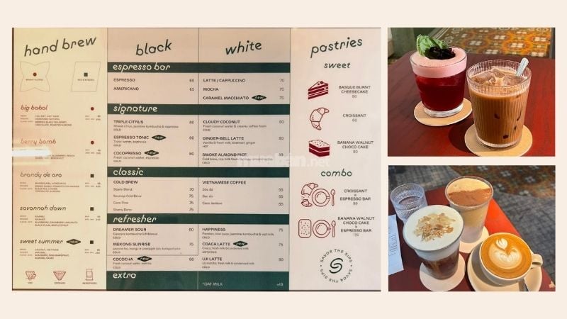 Menu nước đa dạng tại Sipply Coffee Roastery