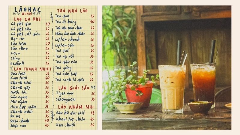 Thức uống tại Lão Hạc Quán dao động khoảng 30.000 - 45.000 đồng