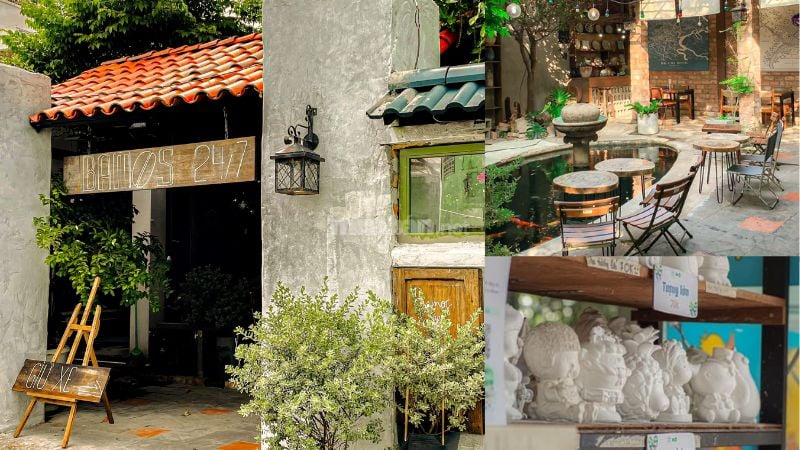 Bamos Coffee - Mang phong cách mộc mạc với hồ nước nhỏ, góc check-in xanh mát và nhiều góc nghệ thuật.