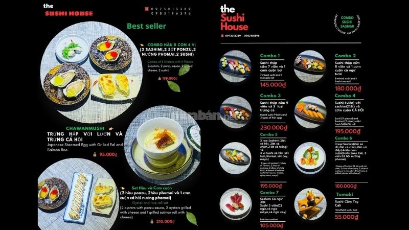 Thực đơn đa dạng món Nhật tại The Sushi House