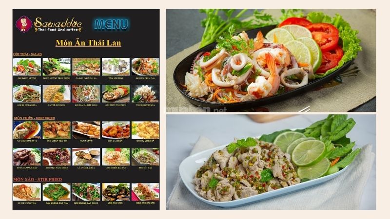Thực đơn phong phú tại quán ăn Thái Sawaddee
