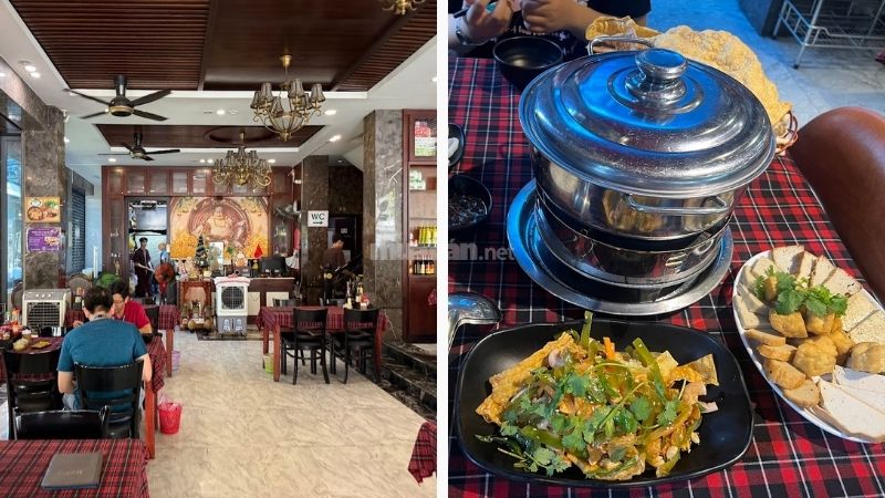 Không gian quán chay Tâm Hậu mang lại sự thanh tịnh cho khách hàng