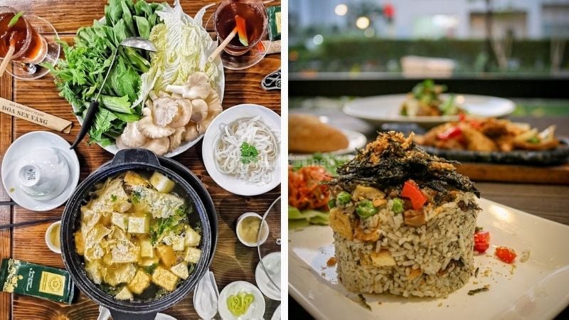 Thức ăn trình bày bắt mắt và thu hút tại Nhà hàng chay Đoá Sen Vàng