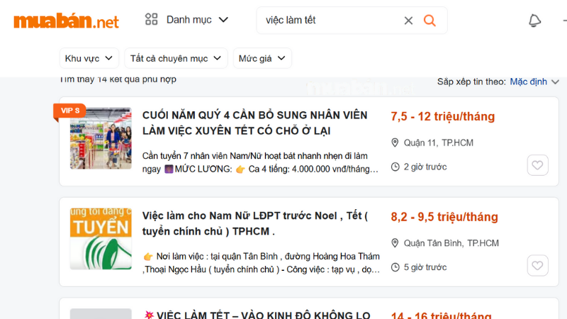 Top những nơi tuyển dụng việc làm Tết lương cao (2025 – 2026) Muaban.net - Trang rao vặt uy tín đăng tin tuyển nhân sự dịp tết